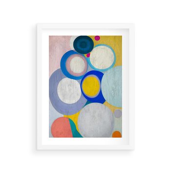 Plakat w ramie 50x70 - Rozkwitająca Symfonia Serca - abstrakcyjne geometryczne kształty, olejny obraz - rama biała