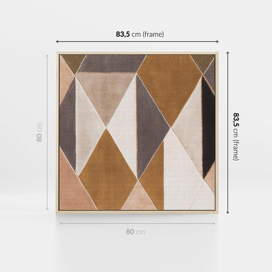 Obraz w ramie 80x80 - Odblaski niespełnionych marzeń - kompozycja z trójkątów, mix kolorów ziemi - rama drewno