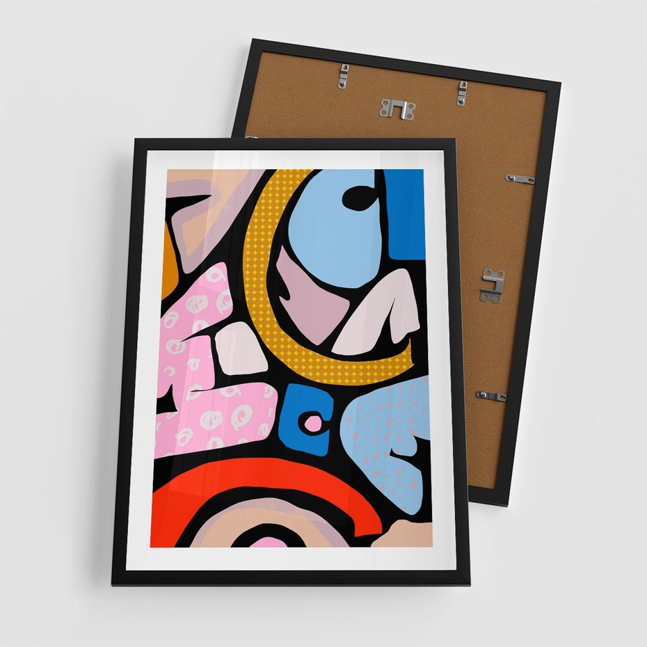 Plakat w ramie 50x70 - Kolory Komiksu - abstrakcyjne formy, komiksowy styl - rama czarna