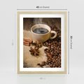 Plakat w ramie 40x50 - Kawowa filiżanka pełna aromatu - kawa, filiżanka - rama drewno