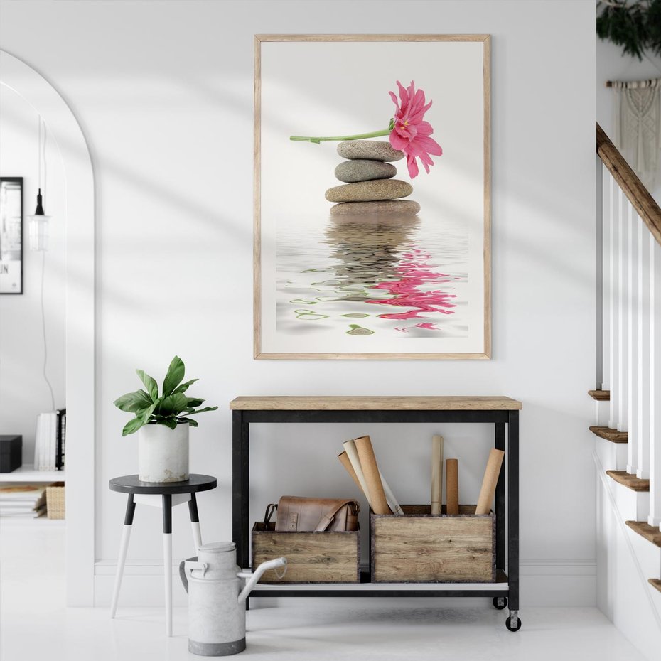 Plakat w ramie 50x70 - Kwiatowe japońskie spa - japońskie, spa - rama drewno