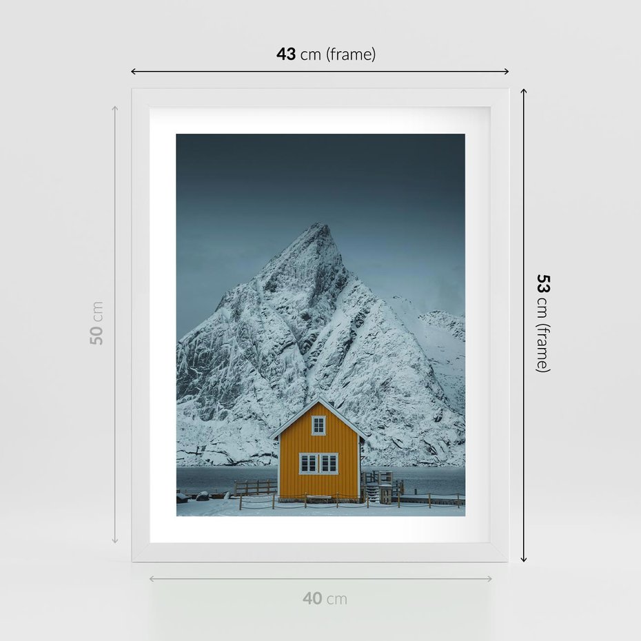 Plakat w ramie 40x50 - Urok Norweskich Domków - Skandynawia, Norwegia - rama biała