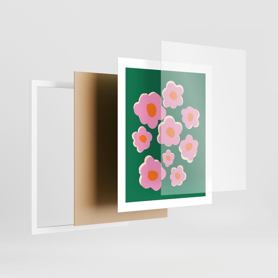 Plakat w ramie 40x50 - Przenikające Refleksje - abstrakcyjny plakat, boho styl - rama biała