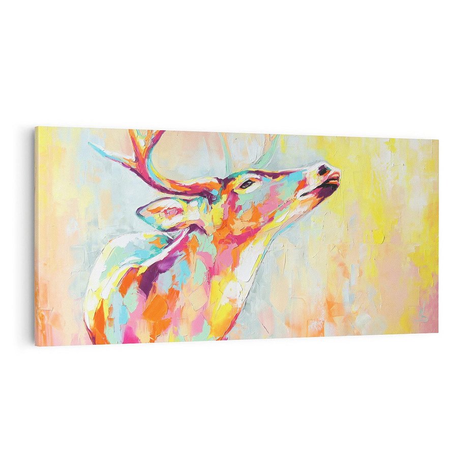 Obraz na płótnie 100x50 - Impresje snów malarza - kolorowy olejny obraz, jeleń ryczący na rykowisku