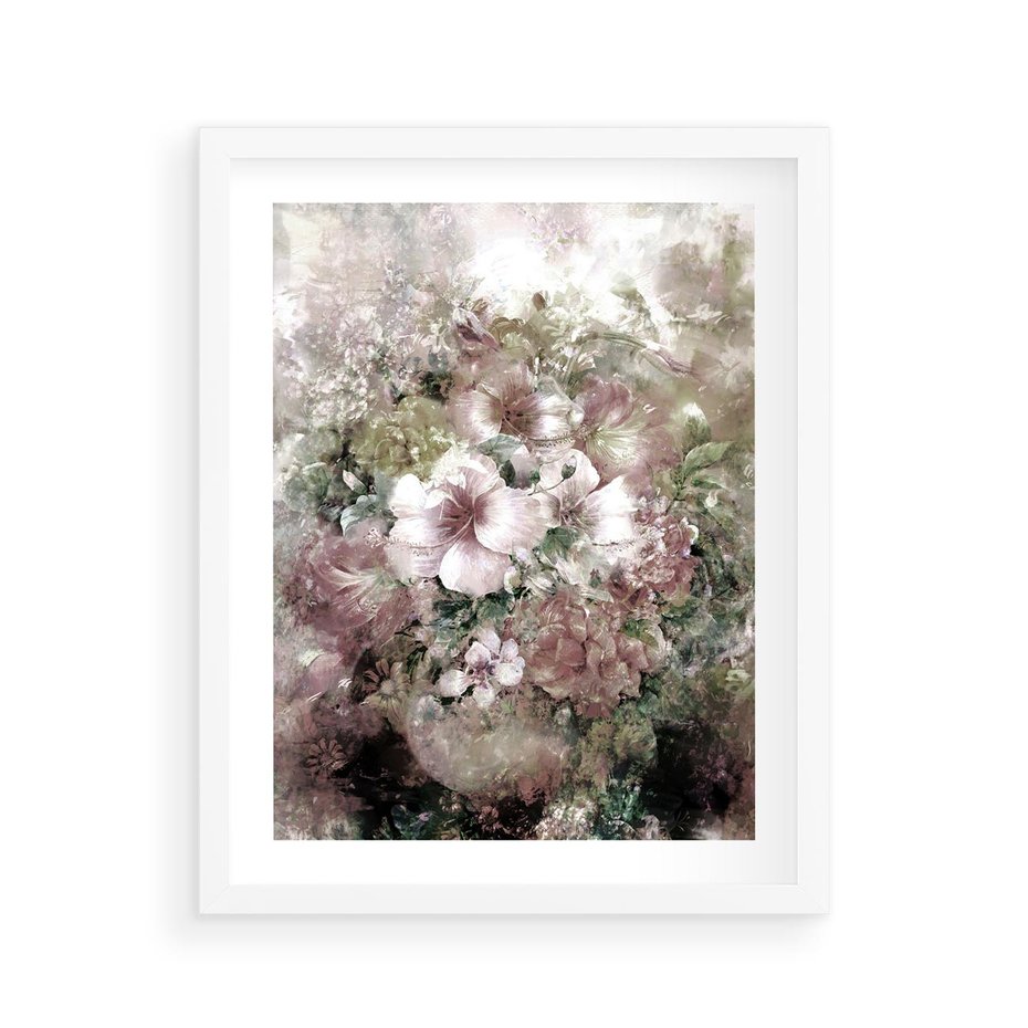 Plakat w ramie 40x50 - Piękno natury na płótnie - kwiaty, olejne - rama biała