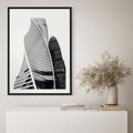 Plakat bez ramy 21x30 - Wieżowce z Falistymi Kształtami - nowoczesne wieżowce, czarno biała fotografia