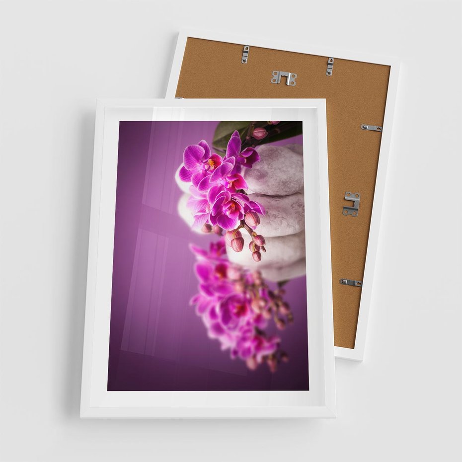 Plakat w ramie 50x70 - Relaksująca orchidea w spa - spa, orchidea - rama biała