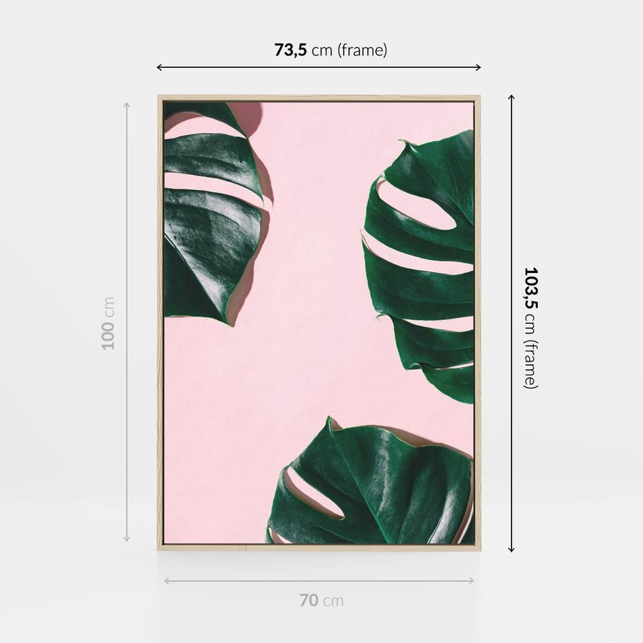 Obraz w ramie 70x100 - Siła Natury - liście, monstera - rama drewno