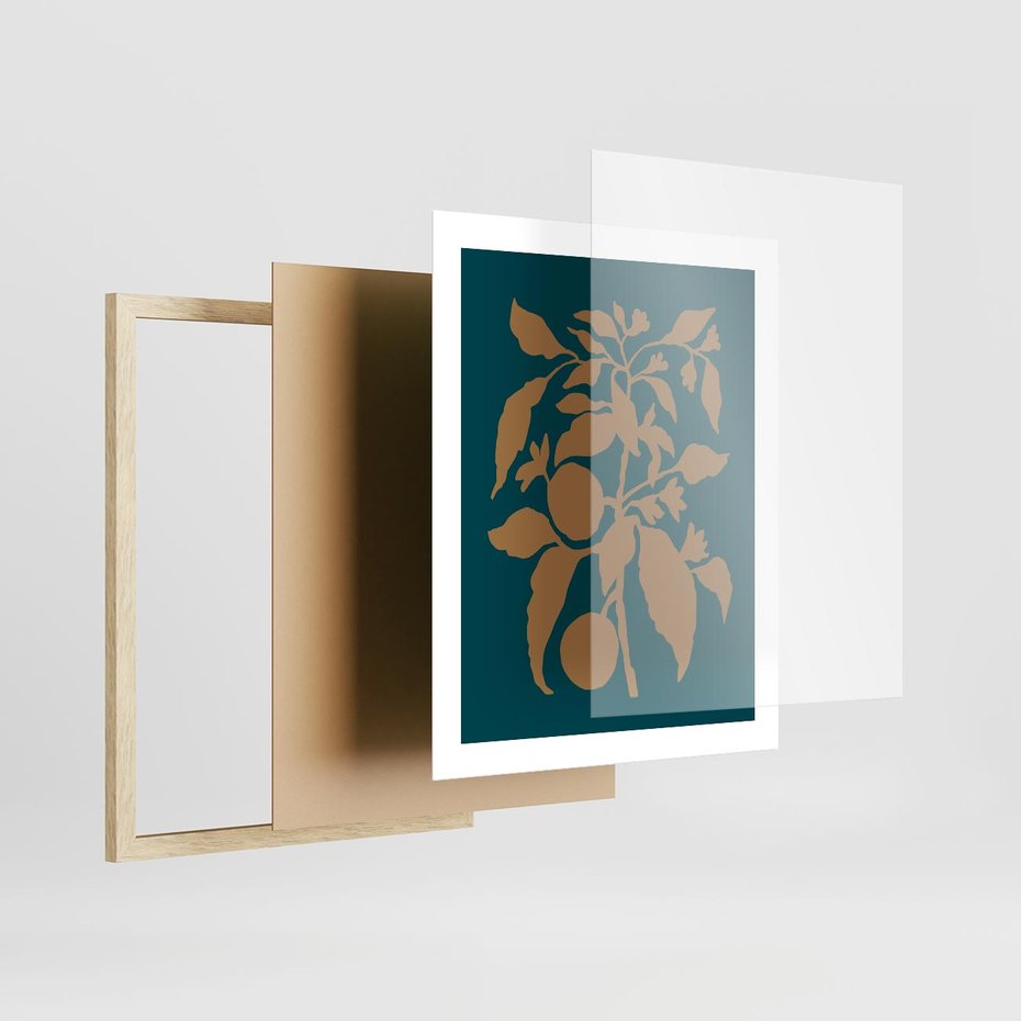 Plakat w ramie 40x50 - Boho Ekspresja Emocji - abstrakcyjna boho grafika, ciemne zielone tłó - rama drewno