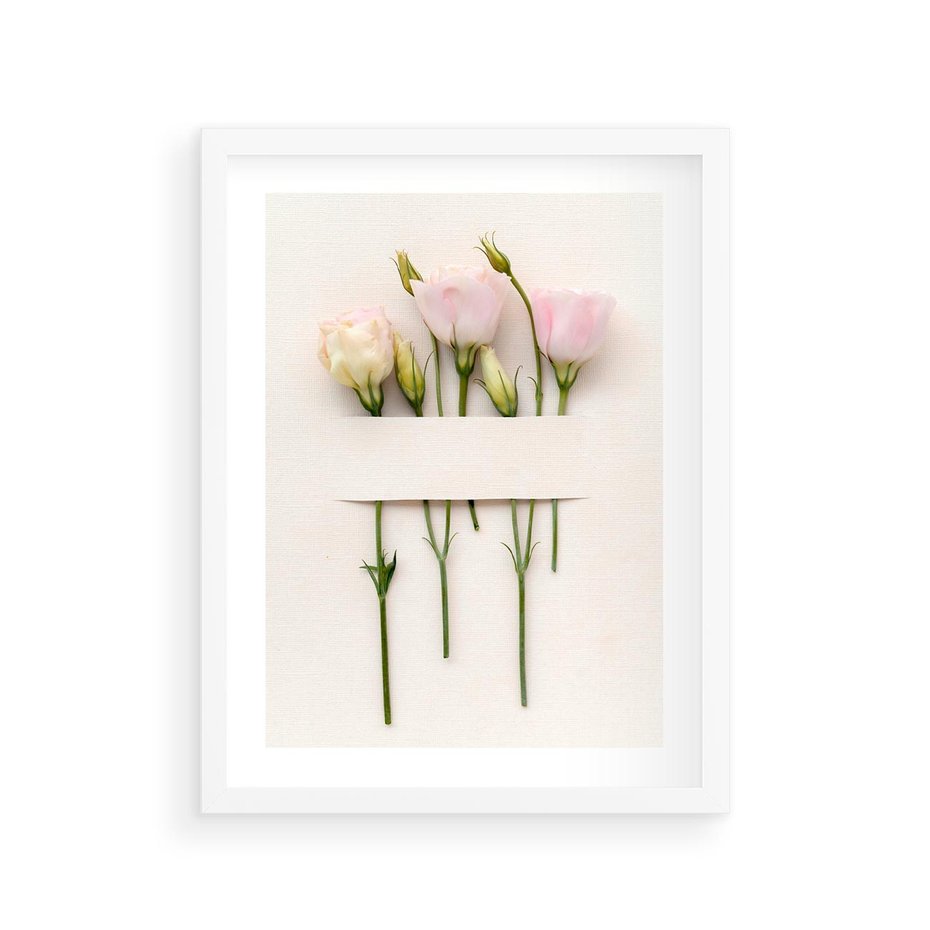 Plakat w ramie 30x40 - Białe kwiatowe uniesienia - białe, kwiaty - rama biała