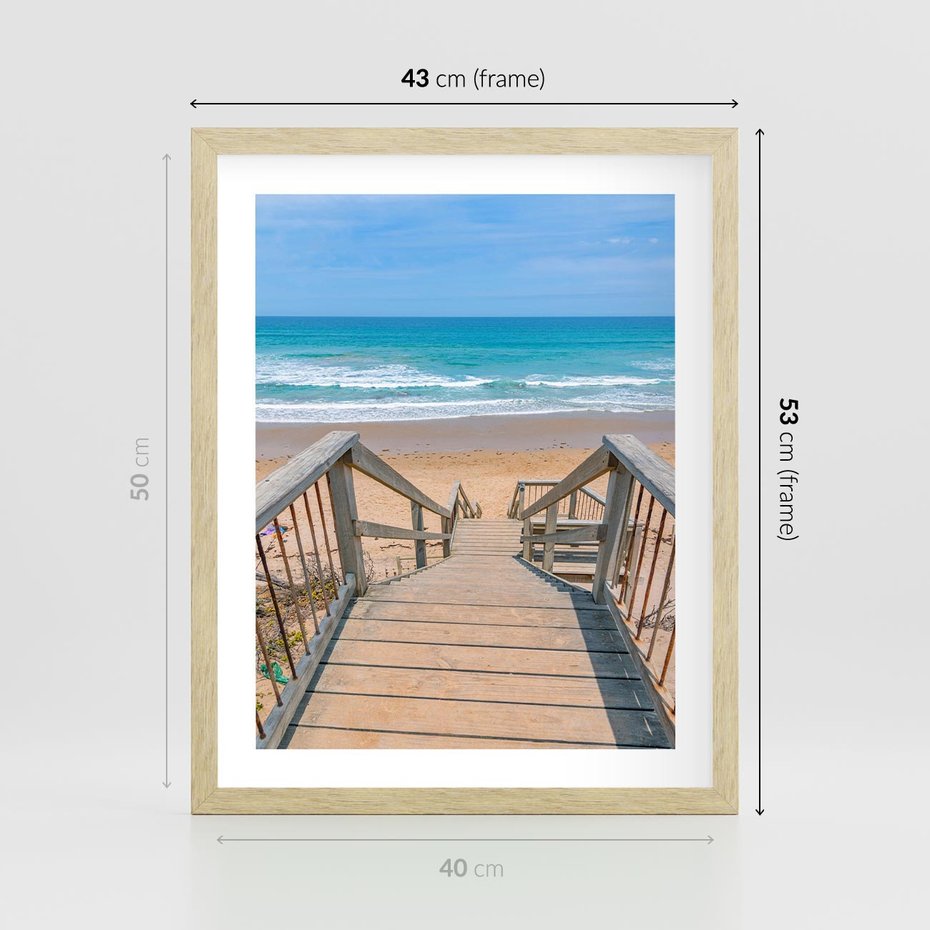 Plakat w ramie 40x50 - Pomost ku Morzu - pomost na plaży, morze - rama drewno
