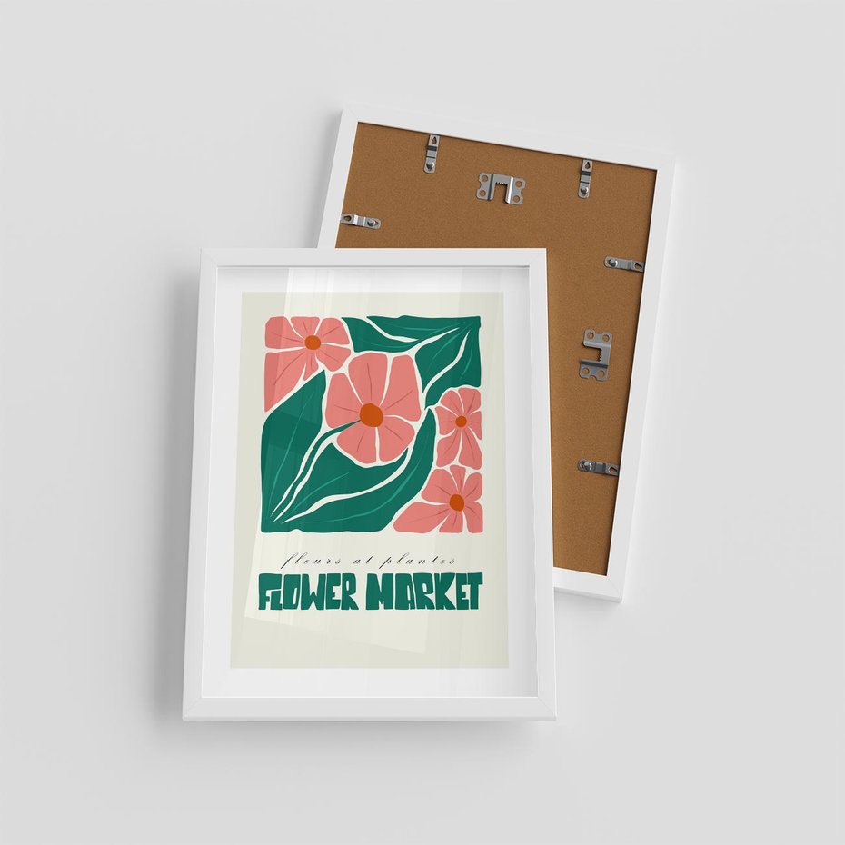 Plakat w ramie 30x40 - Retro Inspiracja - minimalistyczna kwiatowa kompozycja, pastelowe kolory - rama biała