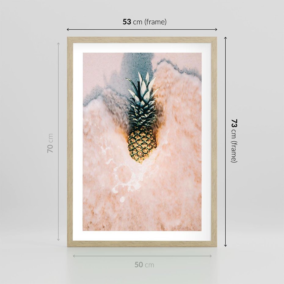 Plakat w ramie 50x70 - Egzotyczna Plaża - ananas, na plaży - rama drewno