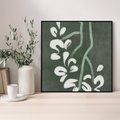 Obraz w ramie 50x50 - Rozkwitające Zielone Gałęzie - abstrakcyjne delikatne zielone linie, podobne do gałęzi kwiatów - rama czarna