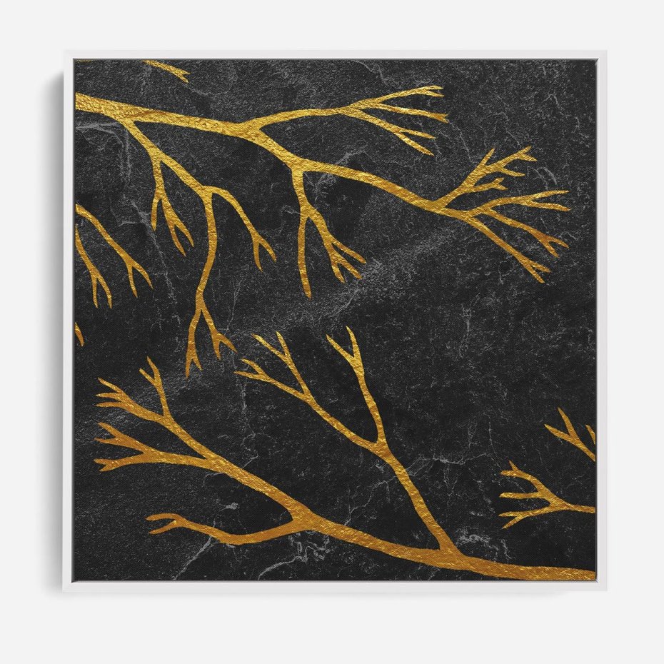 Obraz w ramie 80x80 - Marmurowe Drzewa Snu - złote gałęzie, drzewa - rama biała