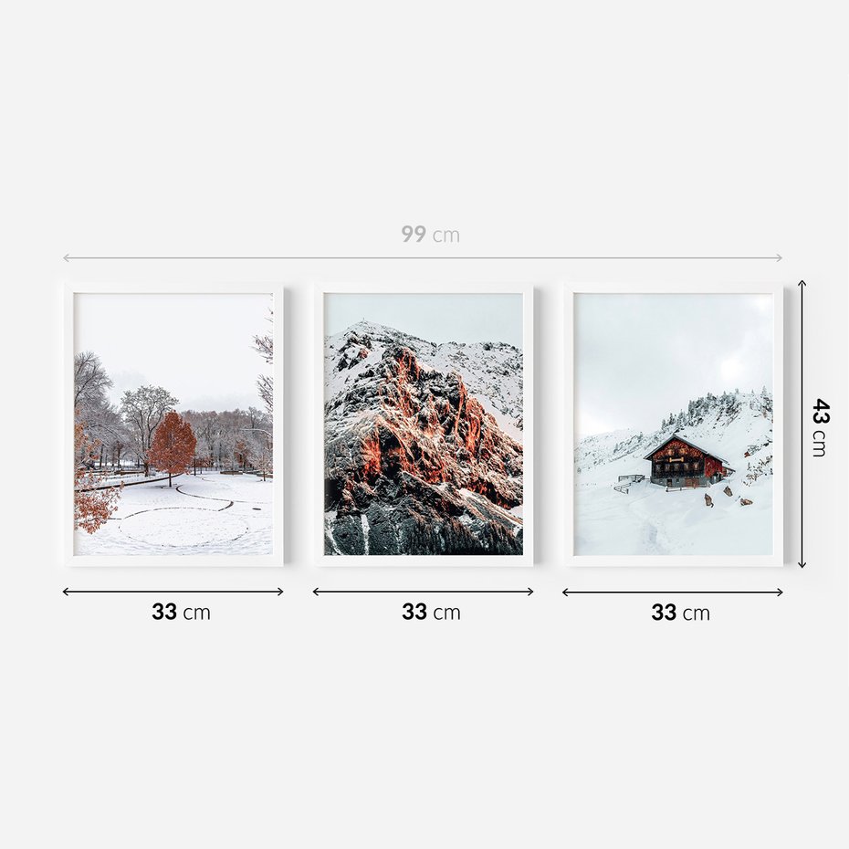 Zestaw obrazy w ramie 30x40 galeria - Górski, krajobraz, zima, śnieg - rama biała