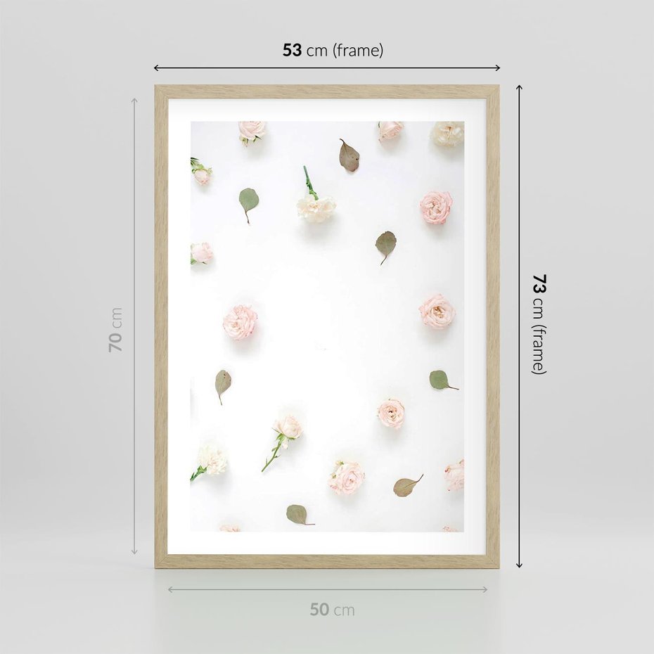 Plakat w ramie 50x70 - Romantyczna Kompozycja z Różami - kompozycja kwiatowa, róże - rama drewno