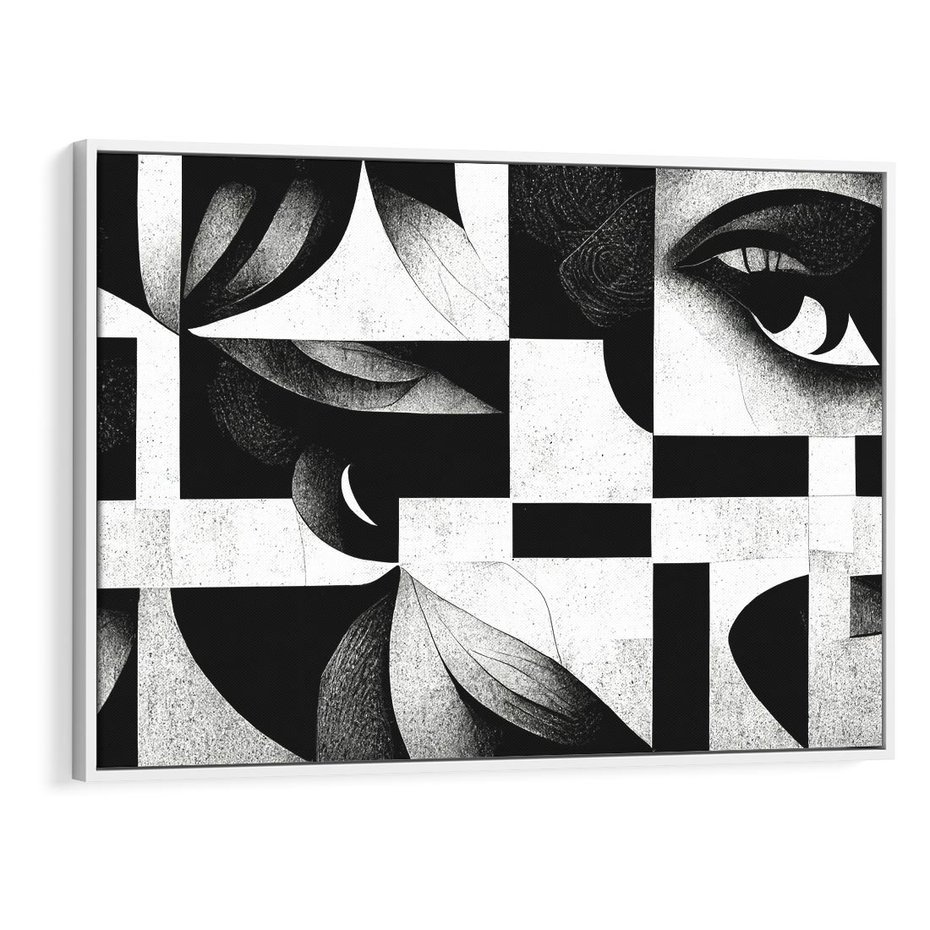 Obraz w ramie 120x80 - Harmonia świateł i cieni - abstrakcja czarno biała, geometria - rama biała