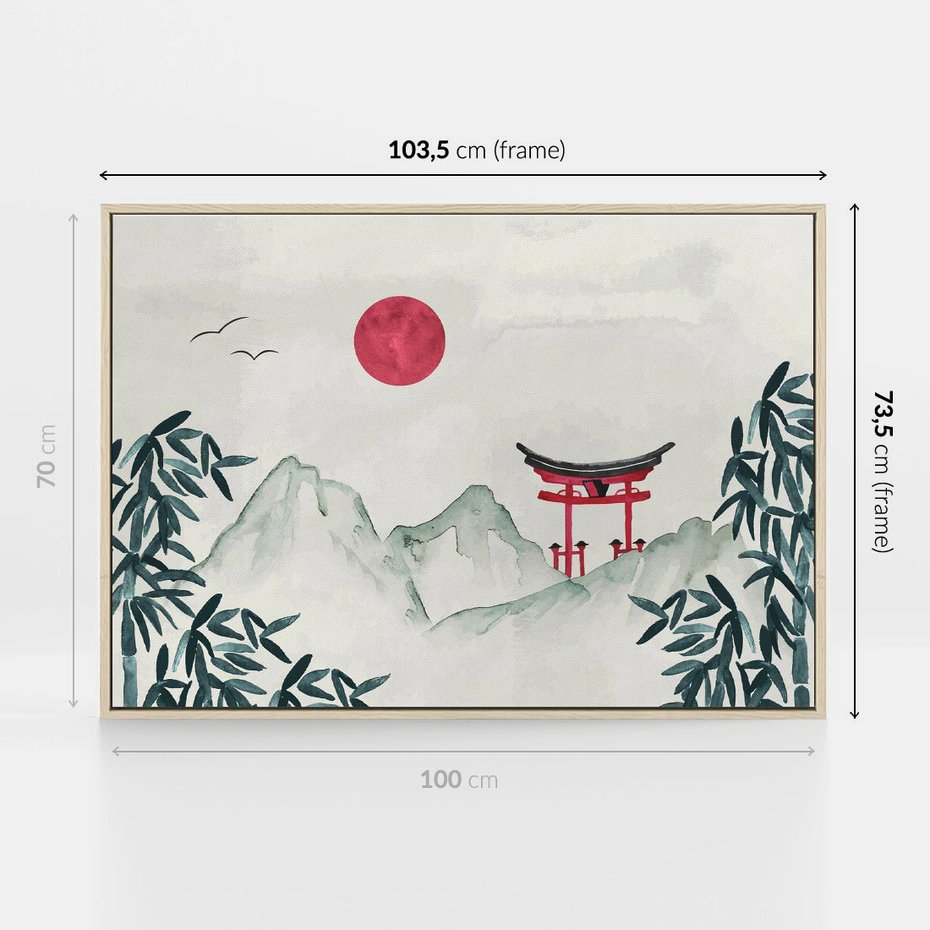 Obraz w ramie 100x70 - Słońce nad Górami - japoński krajobraz, góry - rama drewno