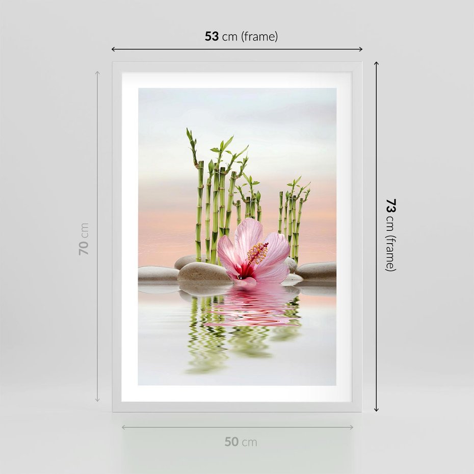 Plakat w ramie 50x70 - Harmonia i relaks - spa, bambus - rama biała