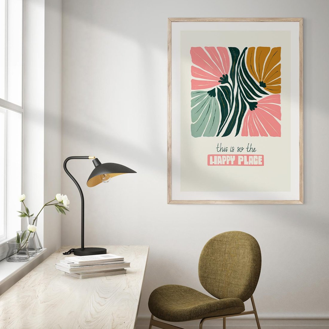 Plakat w ramie 50x70 - Impresje kwiatowej abstrakcji - retro kwiatowa grafika, kompozycja - rama drewno