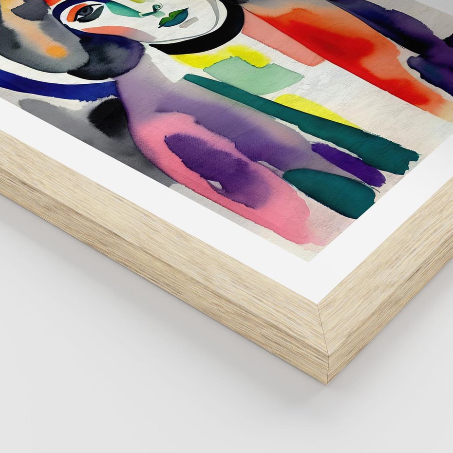 Plakat w ramie 40x50 - Subtelne Akwarelowe Ulotności - abstrakcyjny akwarelowy portret kobiety, rozmyte farby - rama drewno