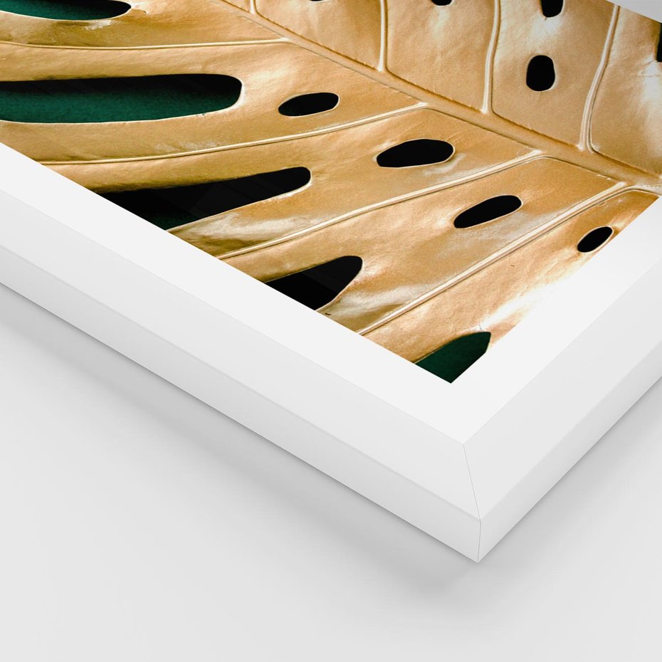 Plakat w ramie 30x40 - Piękno i Styl - złote, liście - rama biała