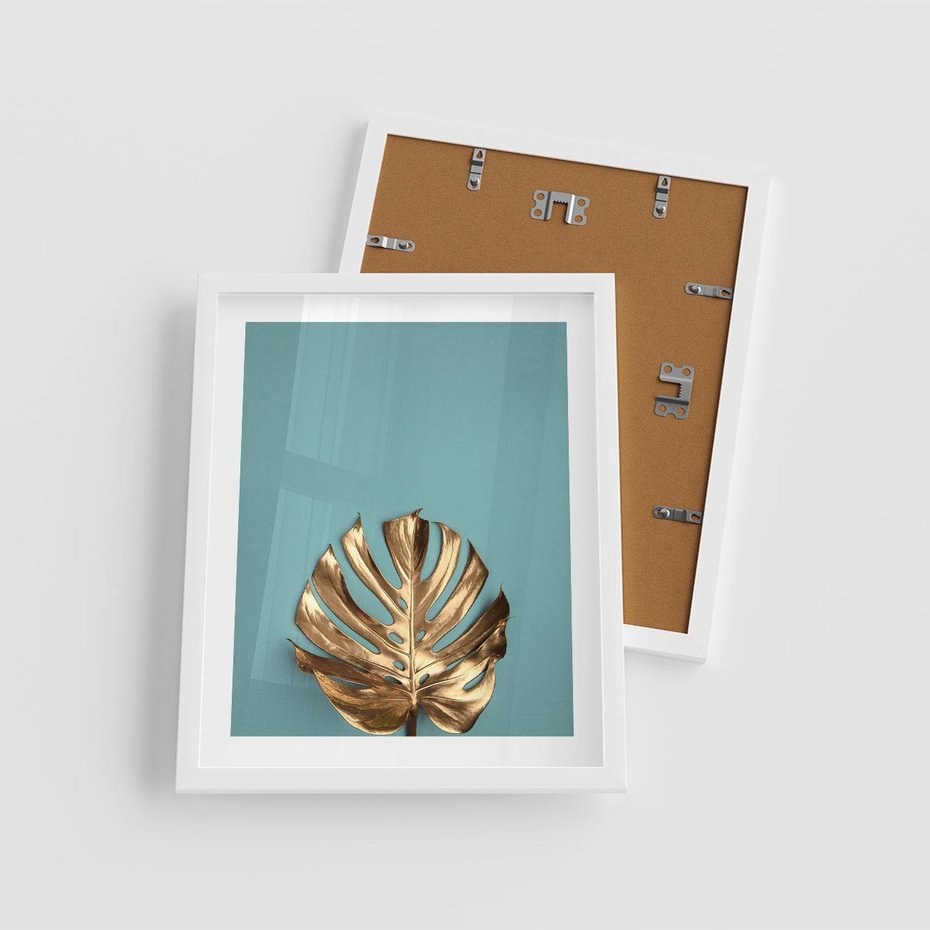 Plakat w ramie 40x50 - Piękno Natury - złote, liście - rama biała