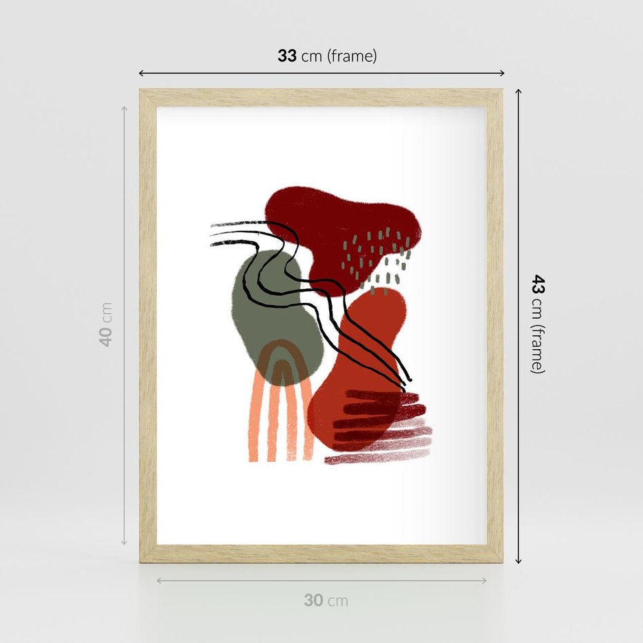 Plakat w ramie 30x40 - Boho Przenikanie - abstrakcyjna sztuka, boho kształty - rama drewno