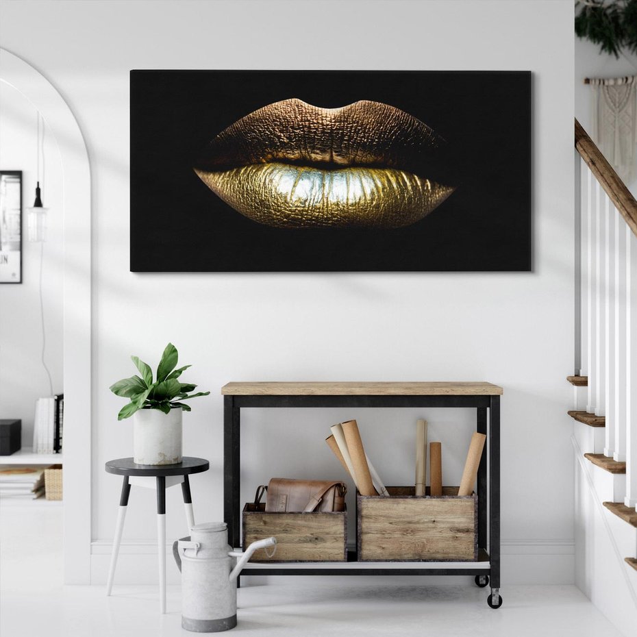 Obraz na płótnie 140x70 - Złote usta pełne tajemnic - usta, złoto