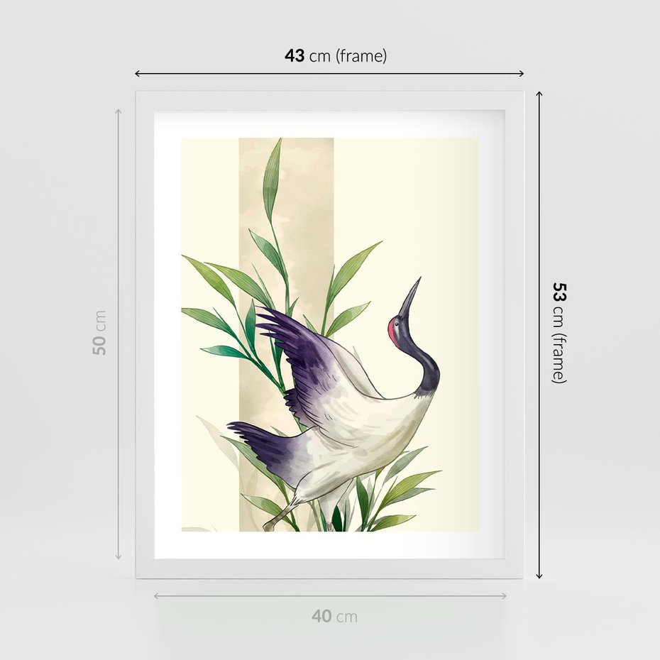Plakat w ramie 40x50 - Migocące Ptaki - japońska sztuka, ptak - rama biała