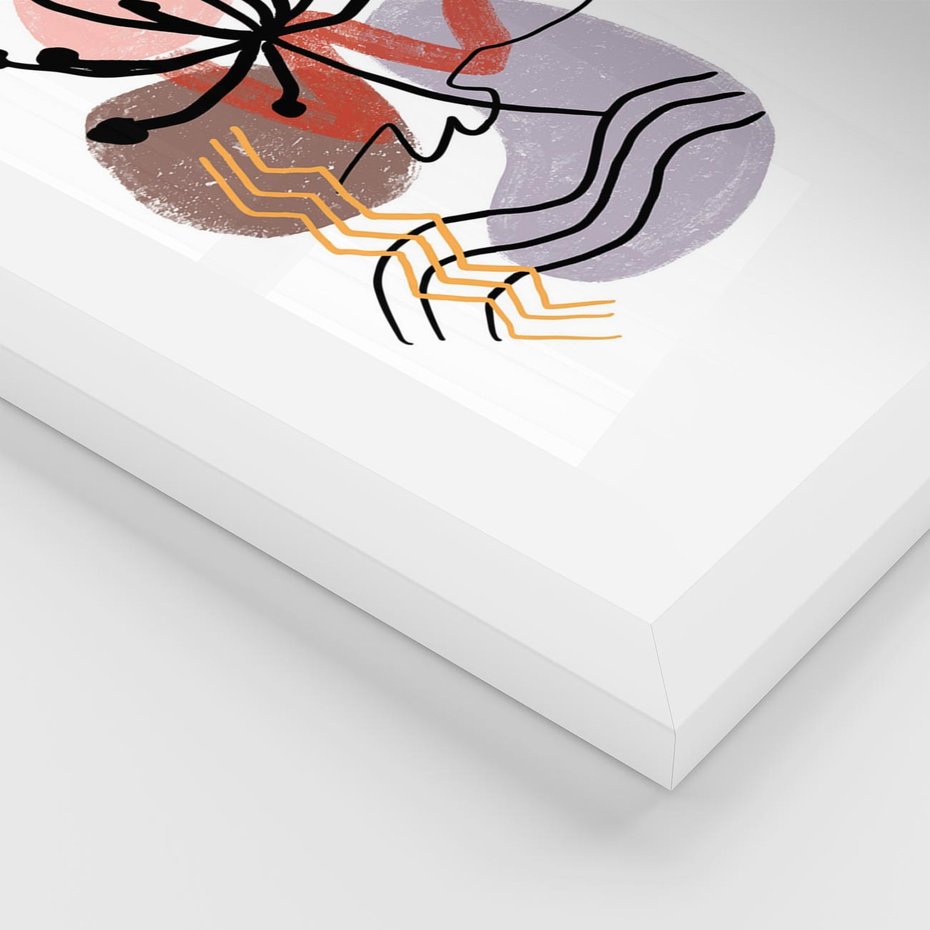 Plakat w ramie 50x70 - Migocące Odsłony - abstrakcyjna sztuka, liść dmuchawiec - rama biała