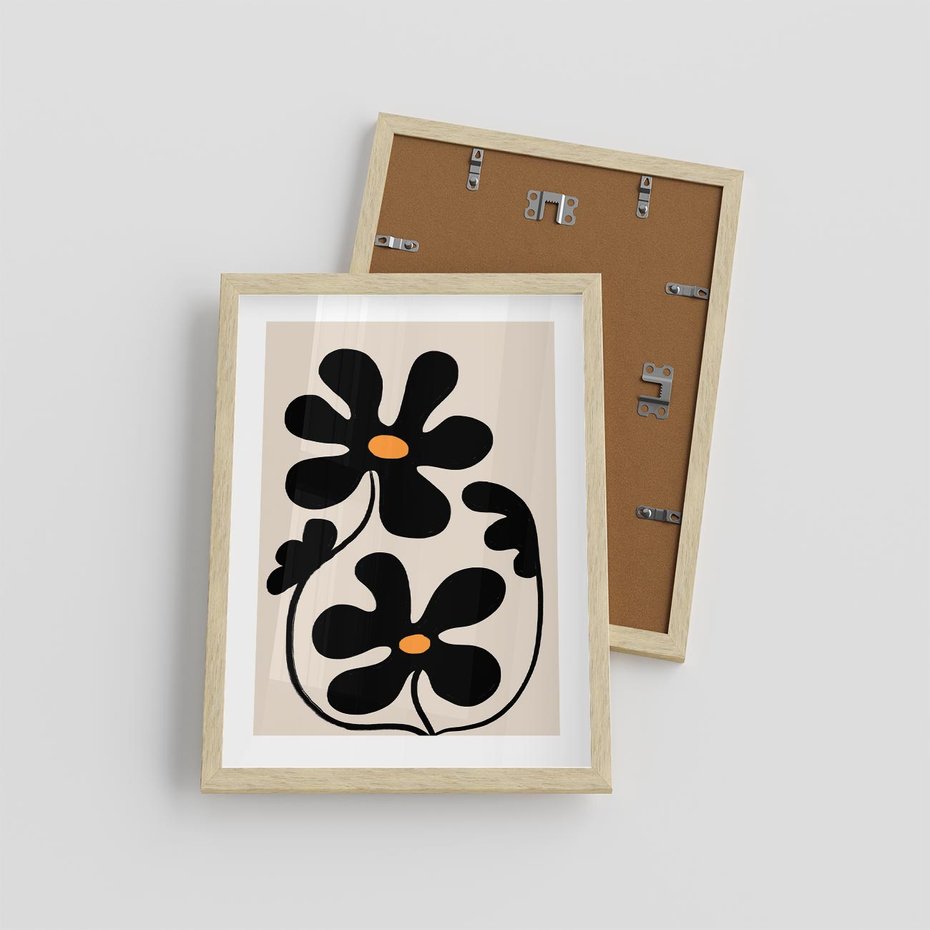 Plakat w ramie 30x40 - Wyjątkowość Boho - minimalistyczny abstrakcyjny obraz, prymitywne kwiaty - rama drewno