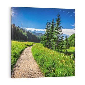 Obraz na płótnie 40x40 - Harmonia natury - góry, łąka