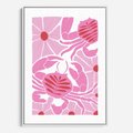 Obraz w ramie 50x70 - Roztańczone Kraby - różowe kwiaty i kraby, abstrakcyjna kompozycja - rama biała