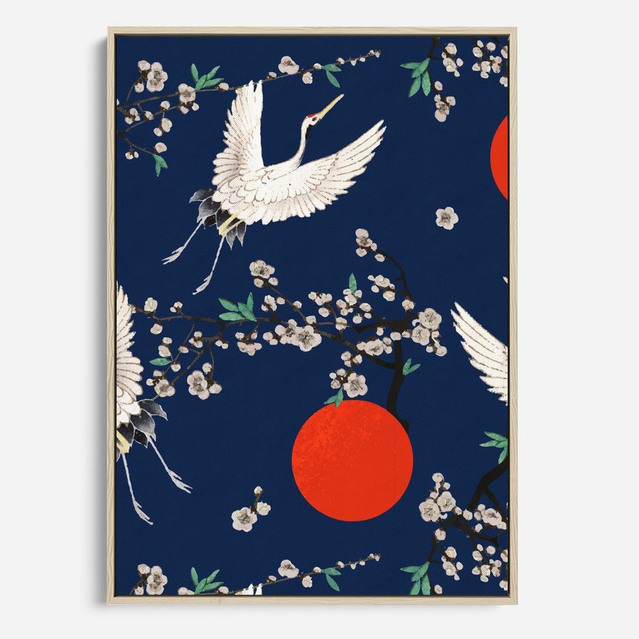 Obraz w ramie 70x100 - Japońskie Żurawie Indygo - sztuka japońska, japonia - rama drewno