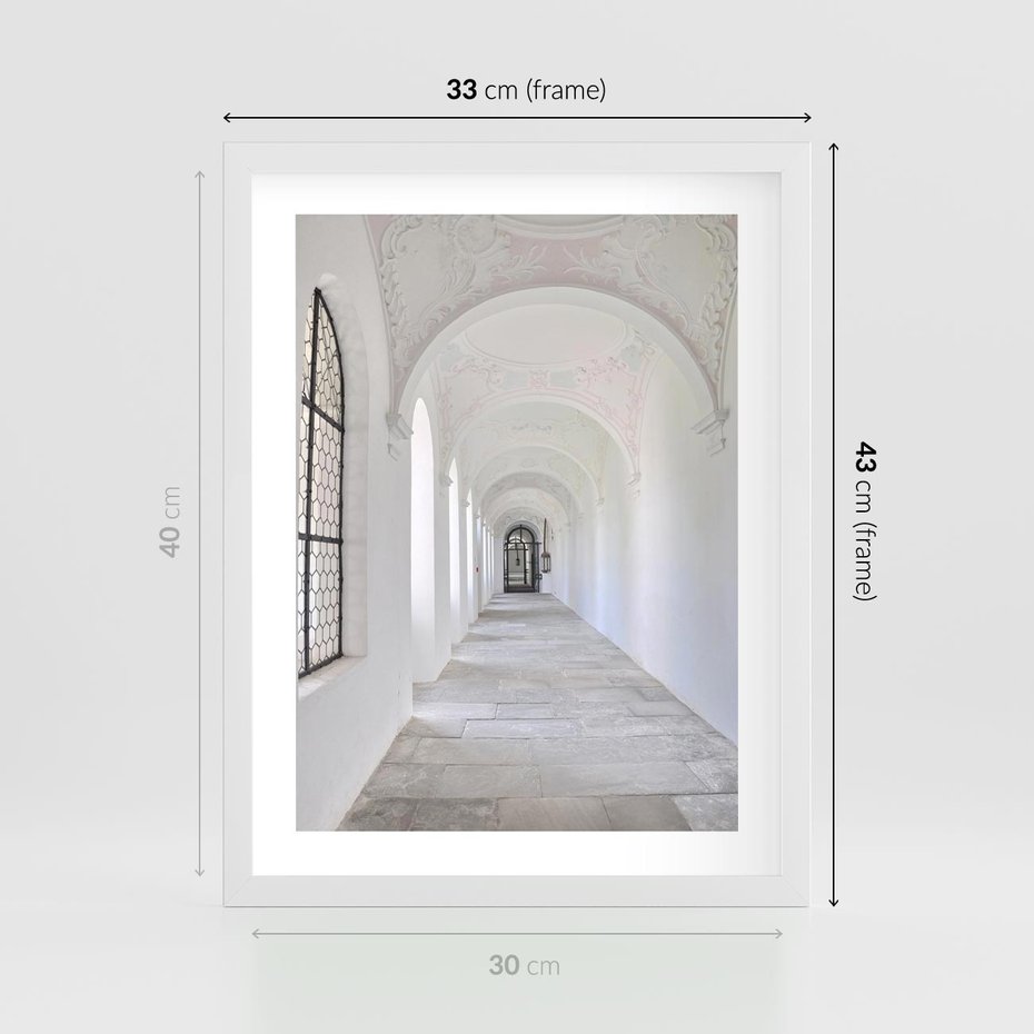 Plakat w ramie 30x40 - Architektoniczne Przejście - architektura, korytarz - rama biała