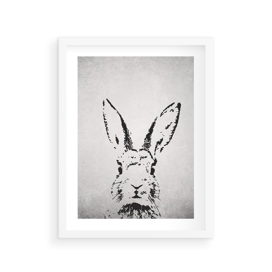Plakat w ramie 30x40 - Szkicowany królik w grafice - szkic, królik - rama biała