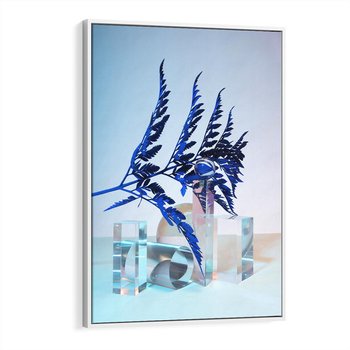 Obraz w ramie 80x120 - Intensywny Kolor Natury - liście, kobalt - rama biała