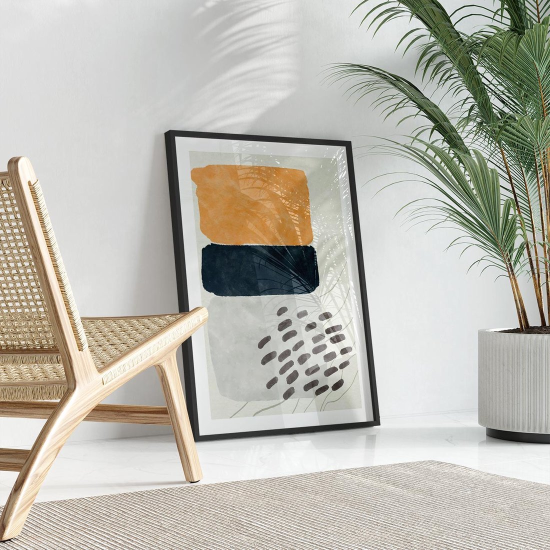 Plakat w ramie 50x70 - Impulsy Podróżnych Marzeń - geometryczne elementy, stonowane kolory - rama czarna