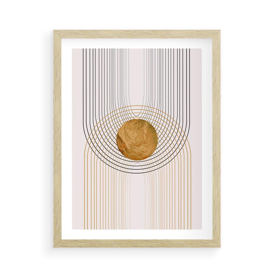 Plakat w ramie 50x70 - Złota Geometria - styl modern, złoto - rama drewno