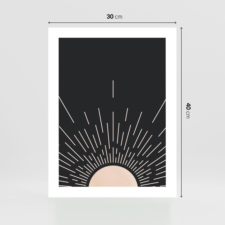 Plakat bez ramy 30x40 - Słoneczny Portret Duszy - boho czarne słońce, nowoczesna grafika