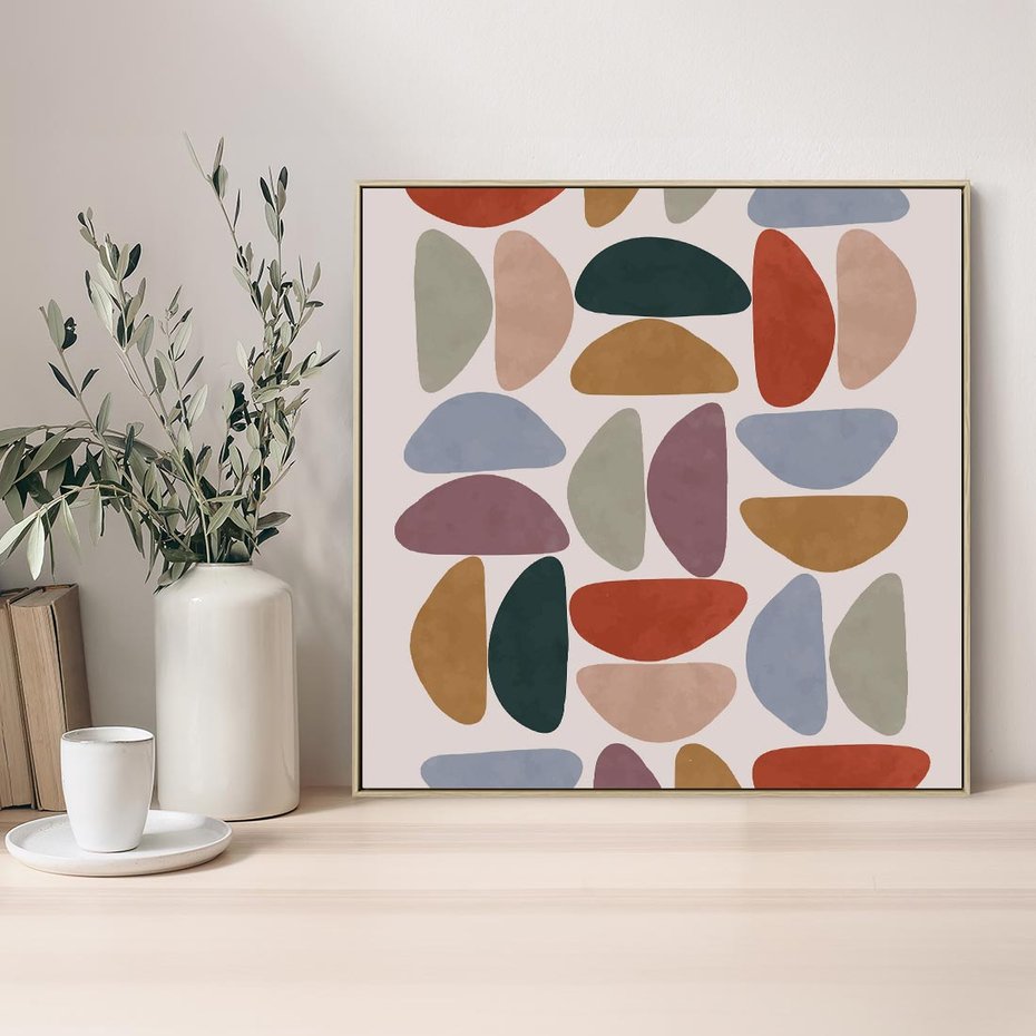 Obraz w ramie 50x50 - Kolorowe Echo Boho - abstrakcyjny obraz, geometryczna kompozycja - rama drewno