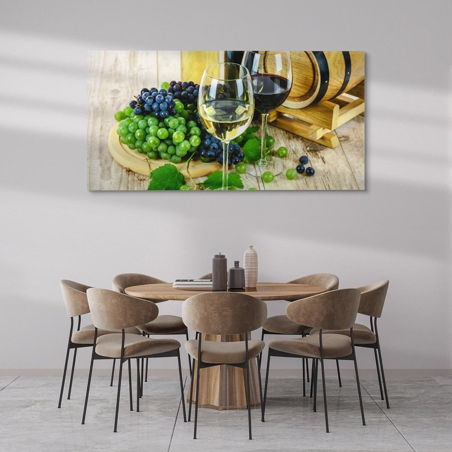 Obraz na płótnie 120x60 - Wino winogrona i kieliszki - wino, winogrona