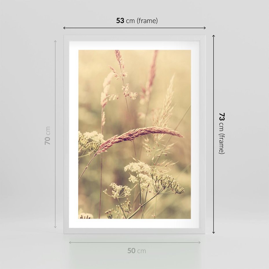Plakat w ramie 50x70 - Boho Wizja - suszone, trawy - rama biała
