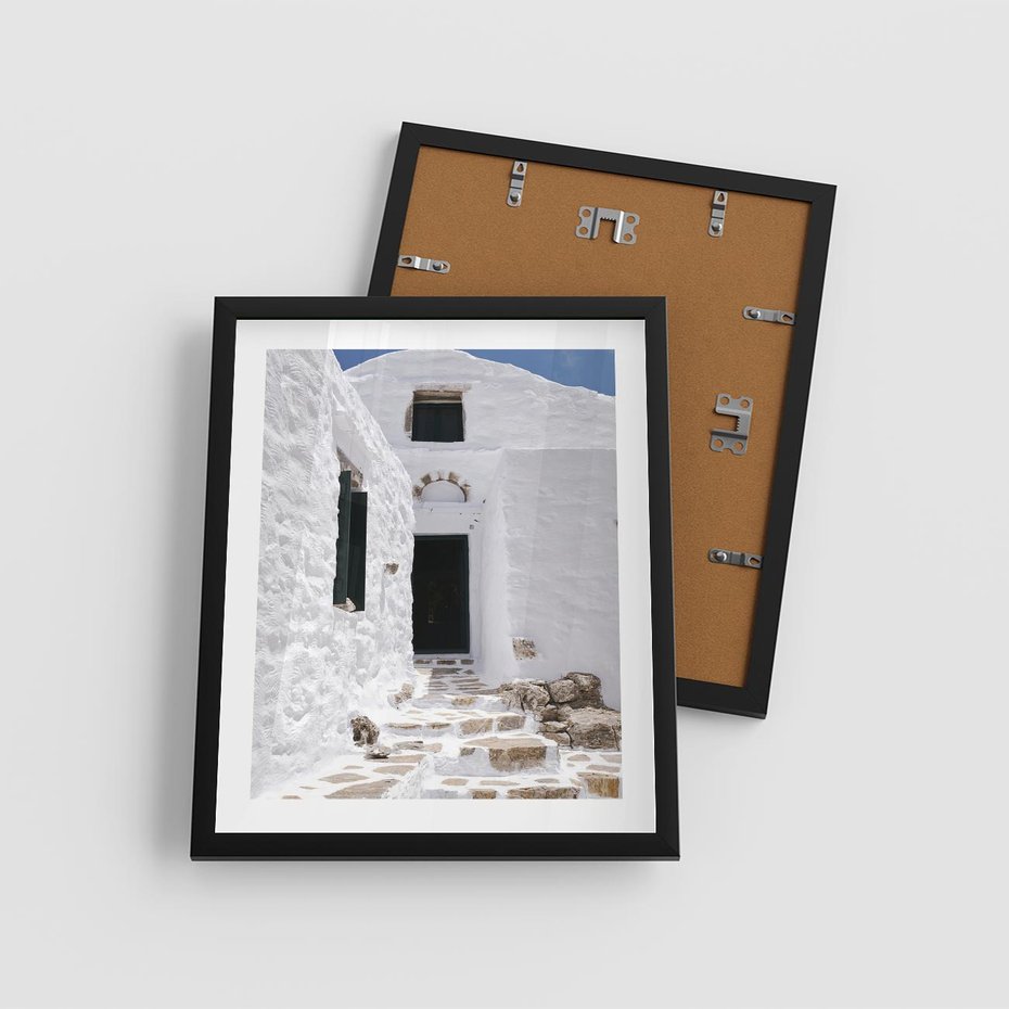 Plakat w ramie 40x50 - Santorini - Grecja błękitem malowana - Santorini, Grecja - rama czarna