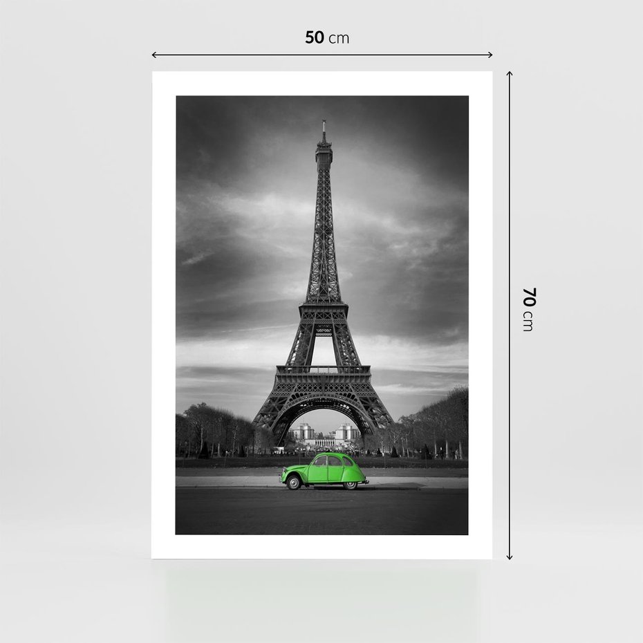 Plakat bez ramy 50x70 - Paryskie Romantyczne Spotkanie - Eiffla, samochód
