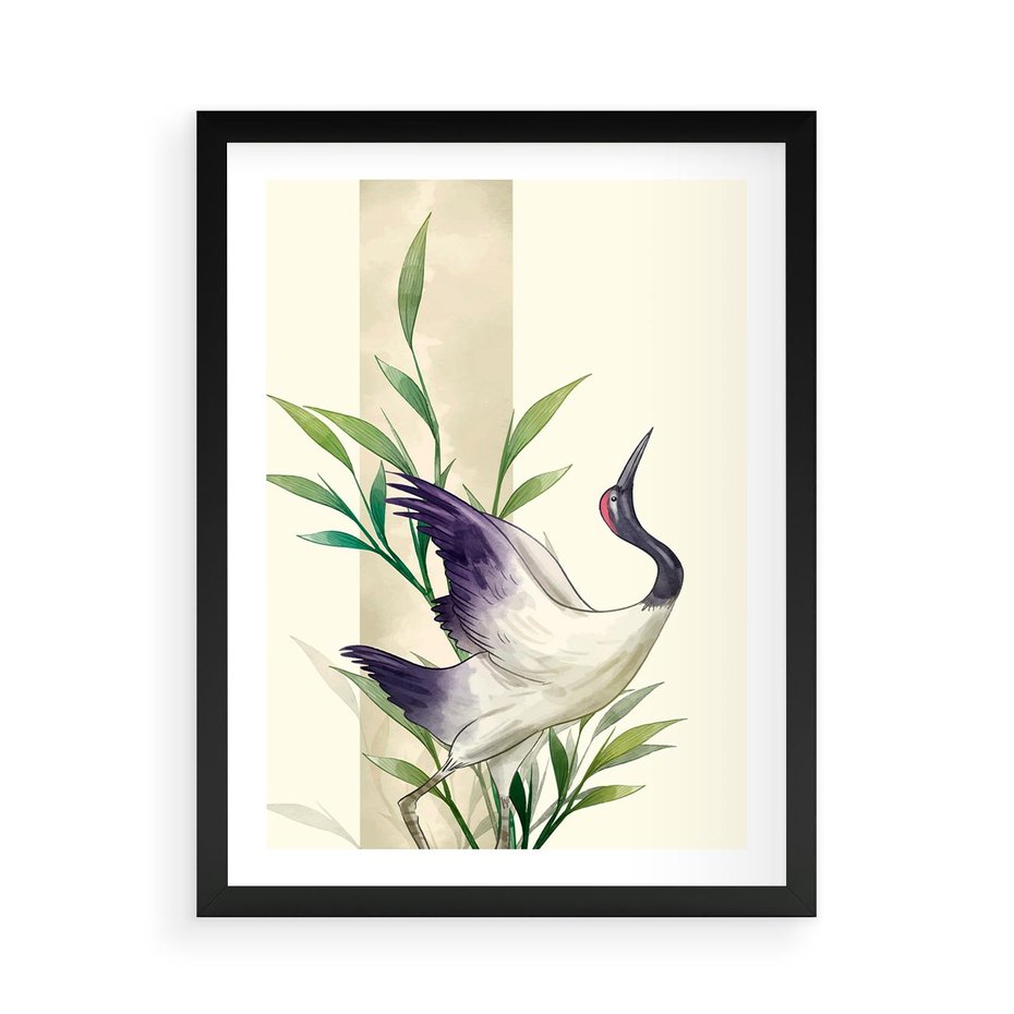 Plakat w ramie 50x70 - Migocące Ptaki - japońska sztuka, ptak - rama czarna