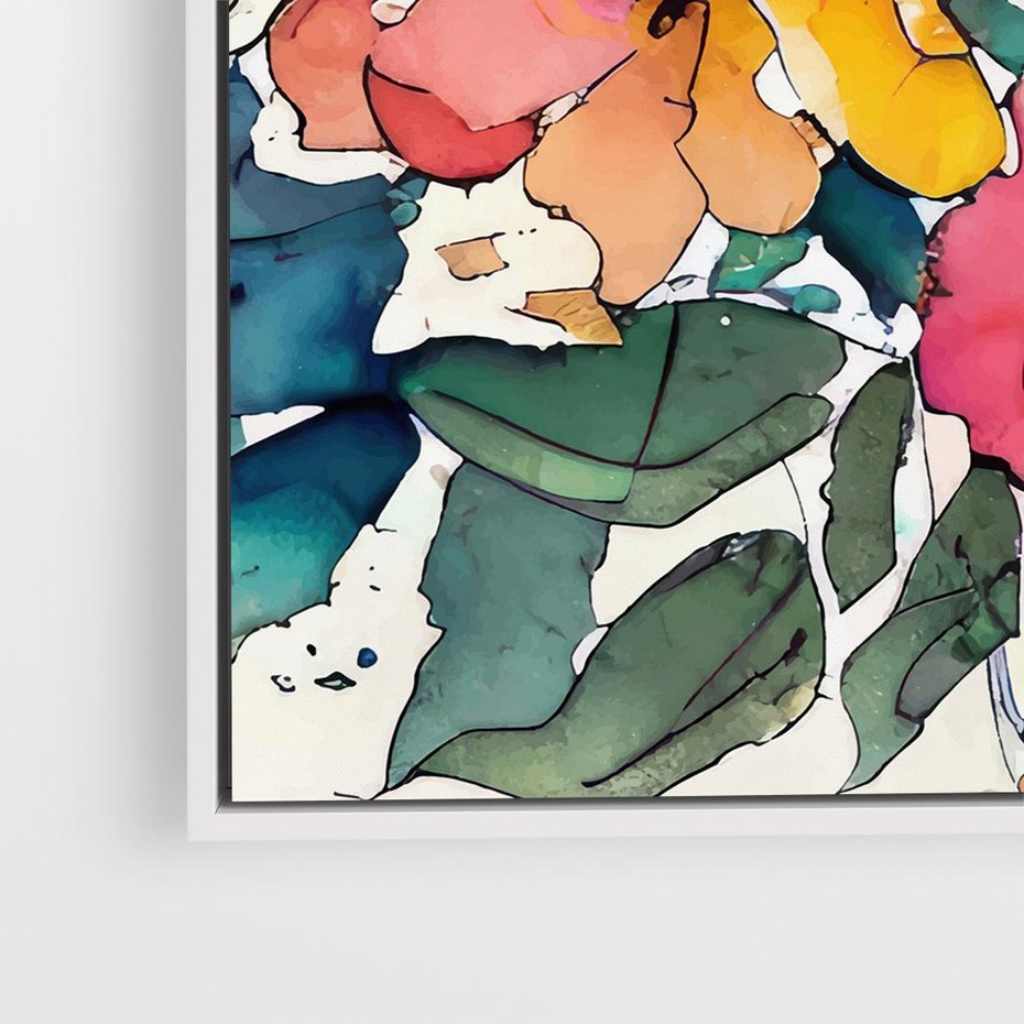 Obraz w ramie 50x50 - Kwiatowy Impuls Kolorów - abstrakcyjne kolorowe kwiaty, szkic - rama biała