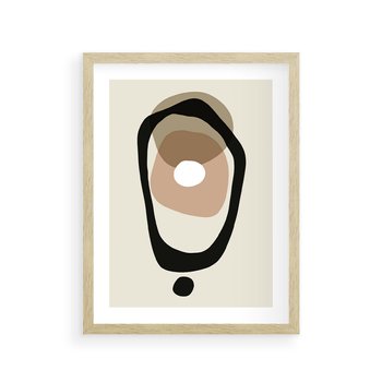 Plakat w ramie 40x50 - Intrygujące Zaskoczenia - beżowa abstrakcyjna kompozycja, czarny akcent - rama drewno